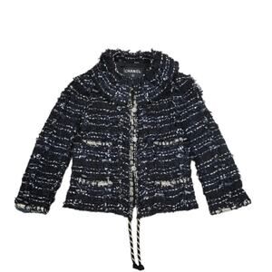 Chanel SS06 Fantasy Tweed Black Rope Trim Jacket Sz.38